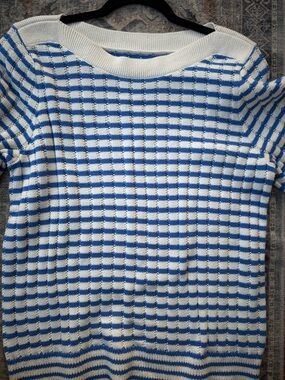 croft & barrow Blue and Cream Striped Short-Sleeve Crew Sweater